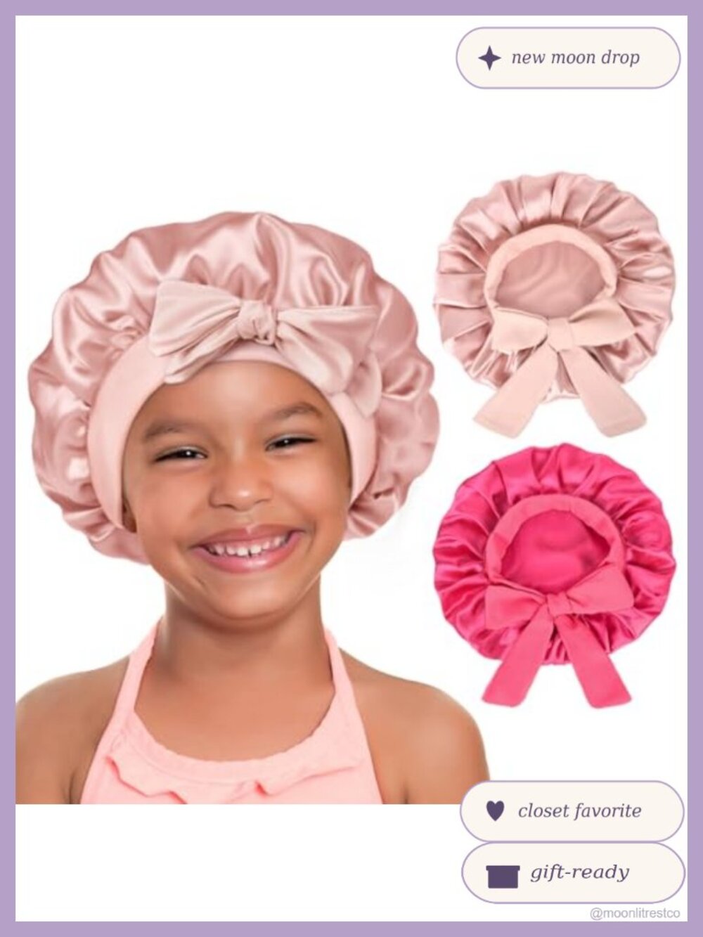 Soft Satin Bonnet 2 PCS Overnight Hair Protection for Kids Toddler